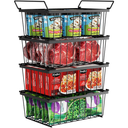 iSPECLE Freezer Organizer Bins - 4 Pack Stackable Deep Freezer Organizer Bins for 5 Cu.Ft Chest Freezer Sort Frozen Food, Heavy Duty Metal Storage Bins with Handles, Easy Access without Digging