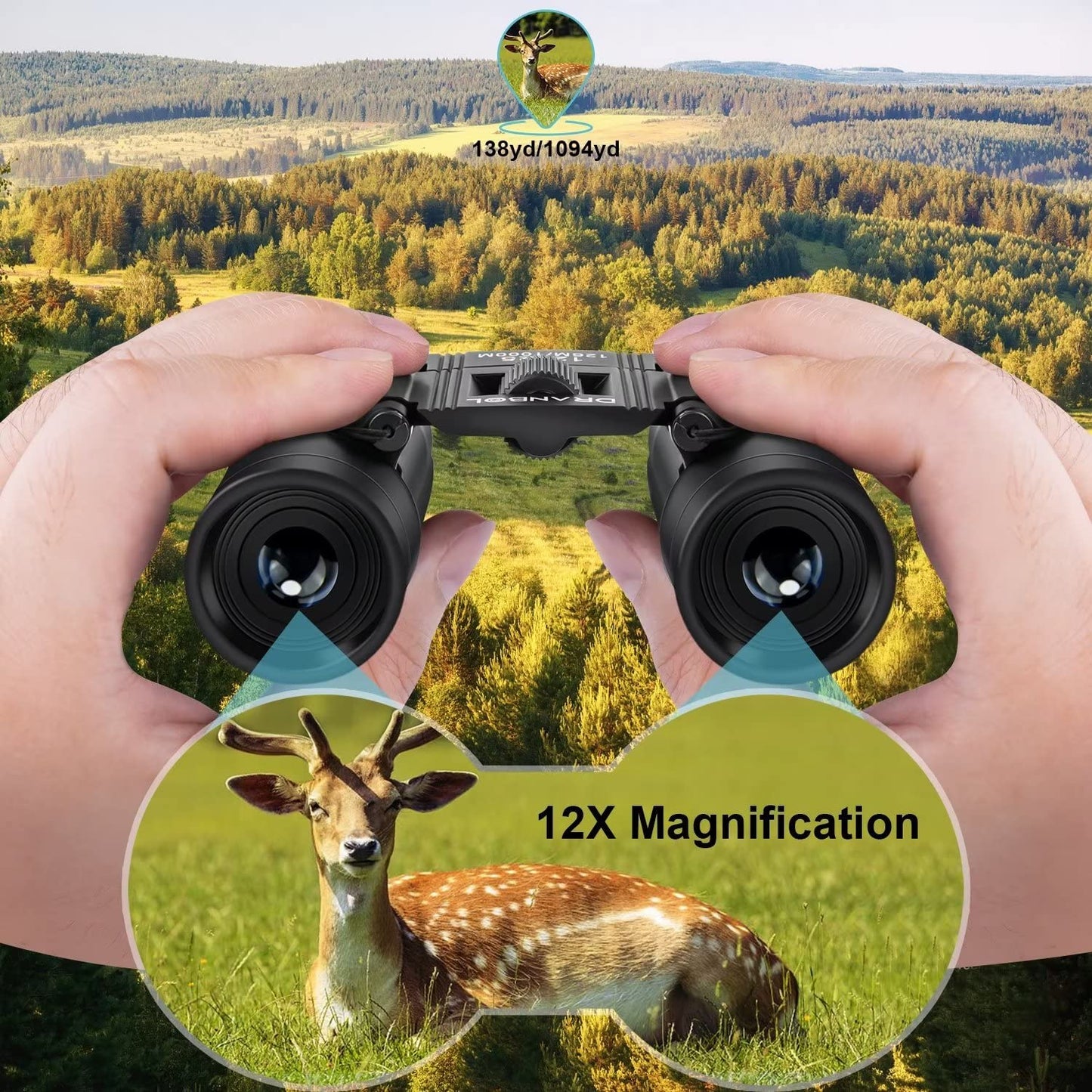 DRANBOL 12X25 Mini Pocket Binoculars for Adults Kids, Small Compact Binoculars for Bird Watching, Opera Concert