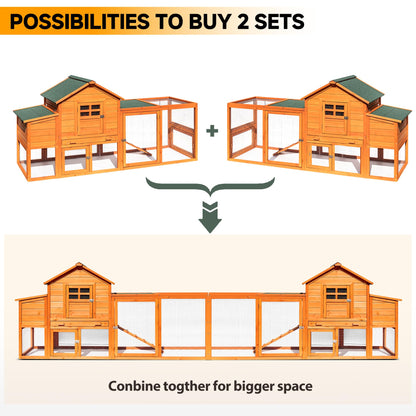 WHEGETED Large Chicken Coop Outdoor Durable Duck House Poultry Pet Hutch & 2 Wood Eggs Run Cage Nesting Box Waterproof Asphalt Roof Ramp Removable Tray Wire Fence for Backyard Small Animal79 Brown