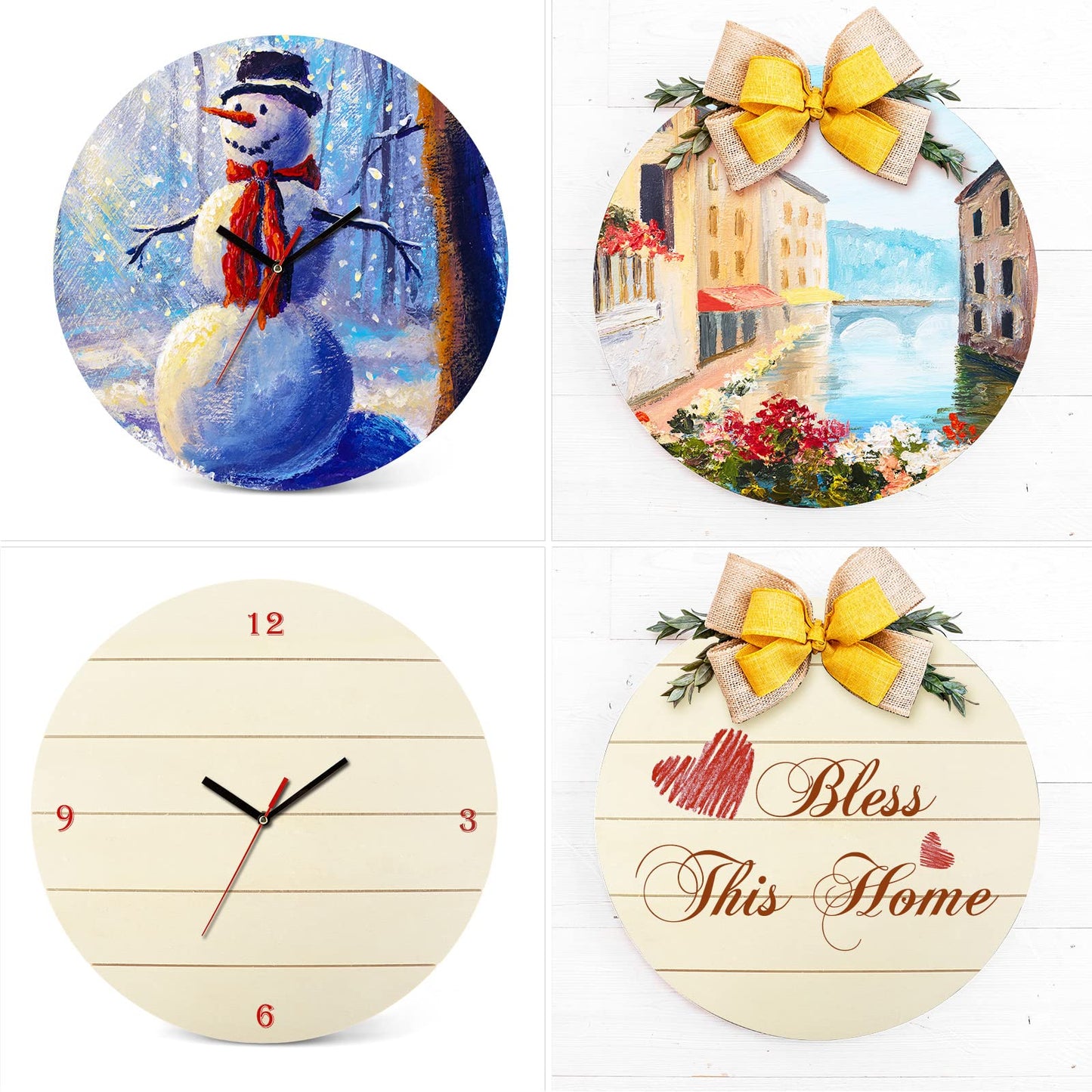 Whaline 5 Pcs 12 Inch Christmas Wood Circles for Crafts Xmas Rustic Unfinished Wooden Signs Blank Round Wood Slices for Christmas Winter Holiday Party Decor DIY Painting Art Craft