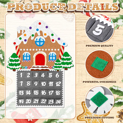 Watersay Christmas Gingerbread House Advent Calendar - 2ft Felt Countdown with 24 Pockets for Kids & Toddlers