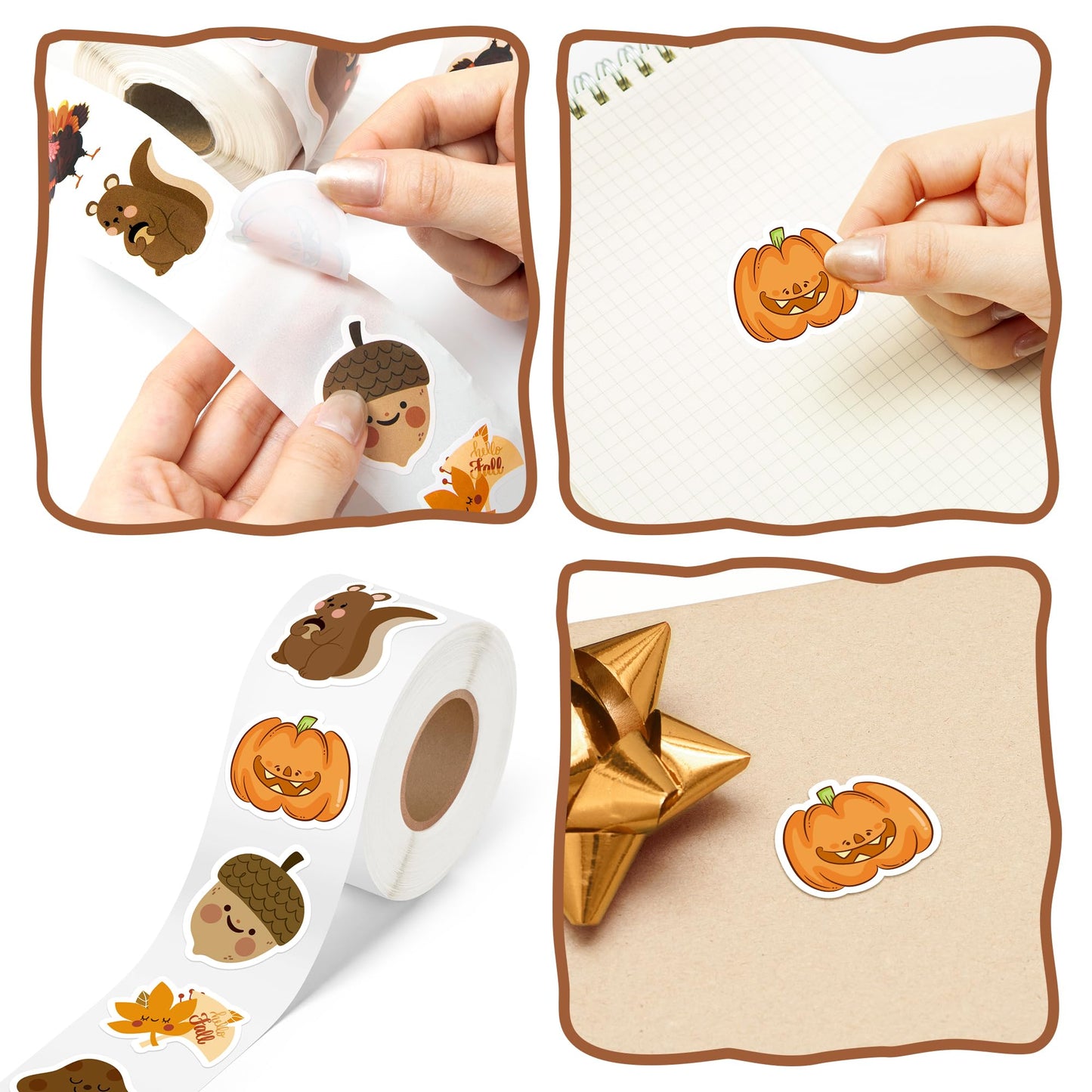Kirako 600Pcs Fall Stickers Roll of 8 Cute Pumpkin Maple Leaves Animals Self Adhesive Labels Decals Seasonal Harvest Envelope Seals Scrapbooking DIY Crafts Decor Thanksgiving Autumn Party Favors Gift