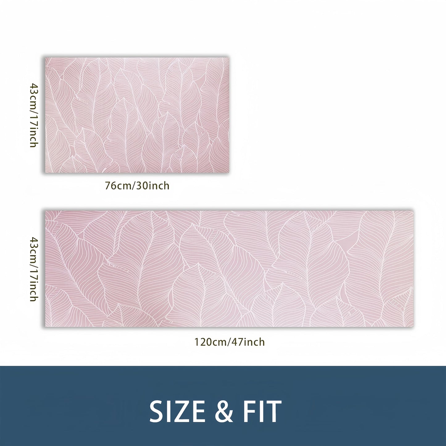 CHKYUZEN PVC Foam Anti Fatigue Printed Kitchen Mat and Rug, Foot Comfort, Anti Slip, Stain Release, Set of 2pcs (17"x30" & 17" x47), (2pc Set, Leaf Design)
