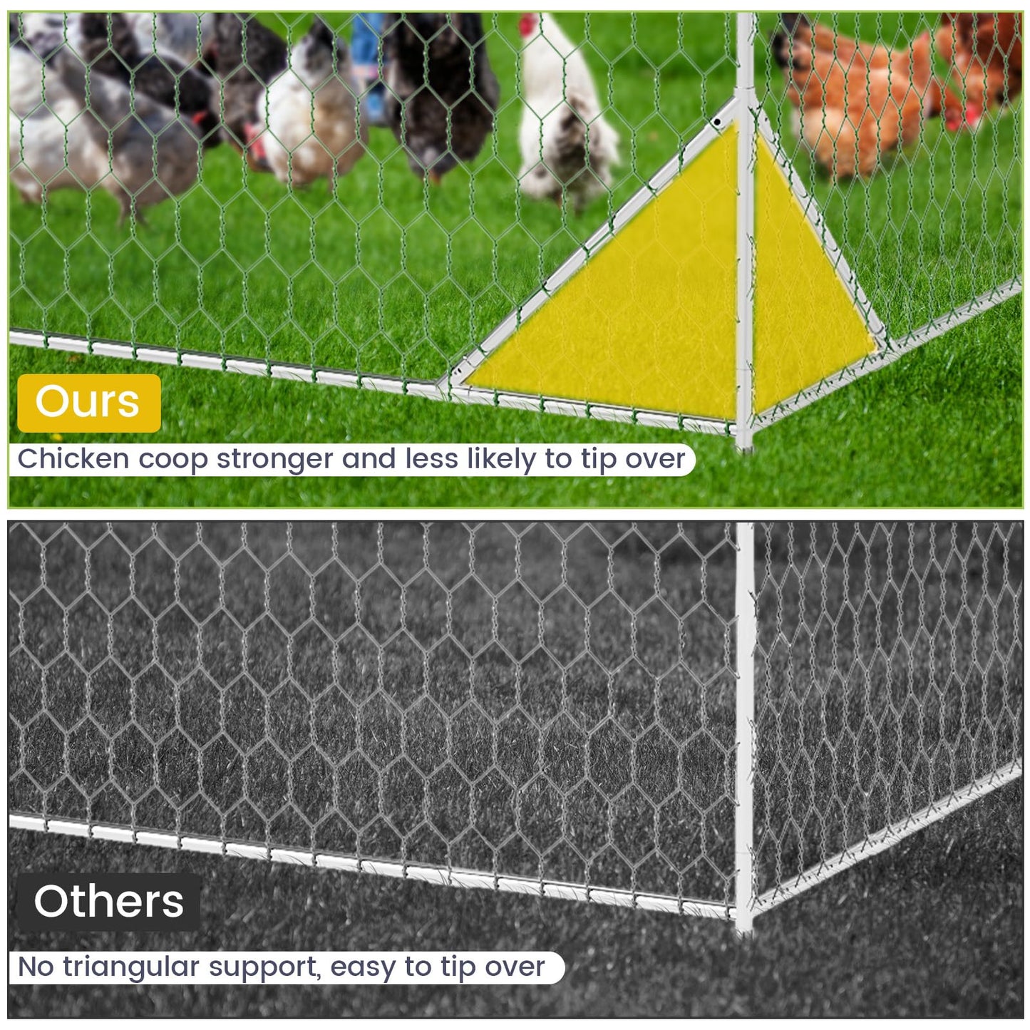 Large Metal Chicken Coop, Doom Roof Chicken Run for Yard, Walk-in Poultry Cage with Waterproof and Anti-UV Cover for Outdoor Backyard Farm (9.8x13.1x6.5FT)