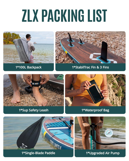 ZLX 11'6" Extra Large Inflatable Stand Up Paddle Board with Inflatable Seat | Stable Non-Slip Deck Pad and Premium iSUP Accessories - Portable Backpack & Upgraded Pump for Adults, All Skill Levels