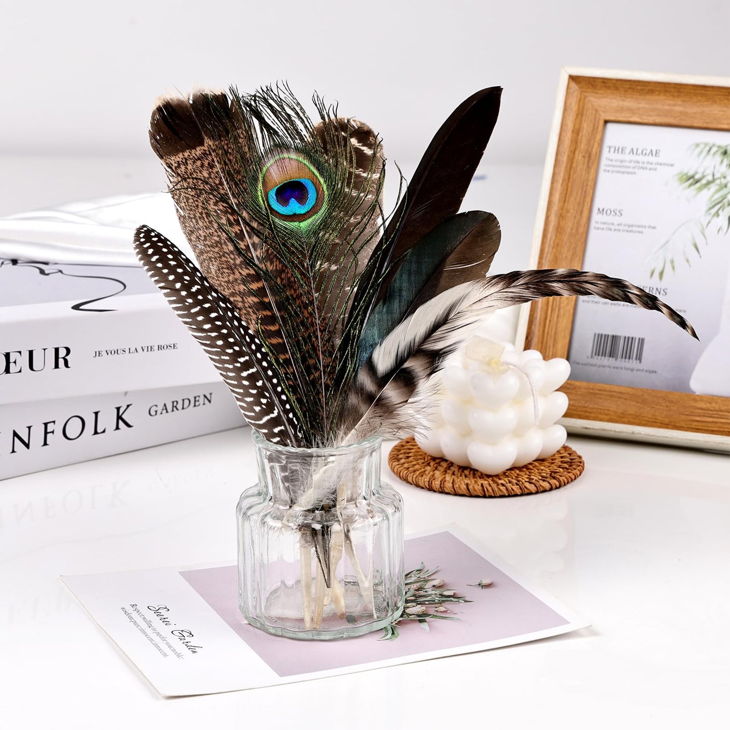 iHUFeather 42pcs Natural Pheasant Feathers Bulk Spotted Feathers 7 Styles Mixed Feathers for Crafts DIY Hat Floral Arrangements Wedding Home Decorations