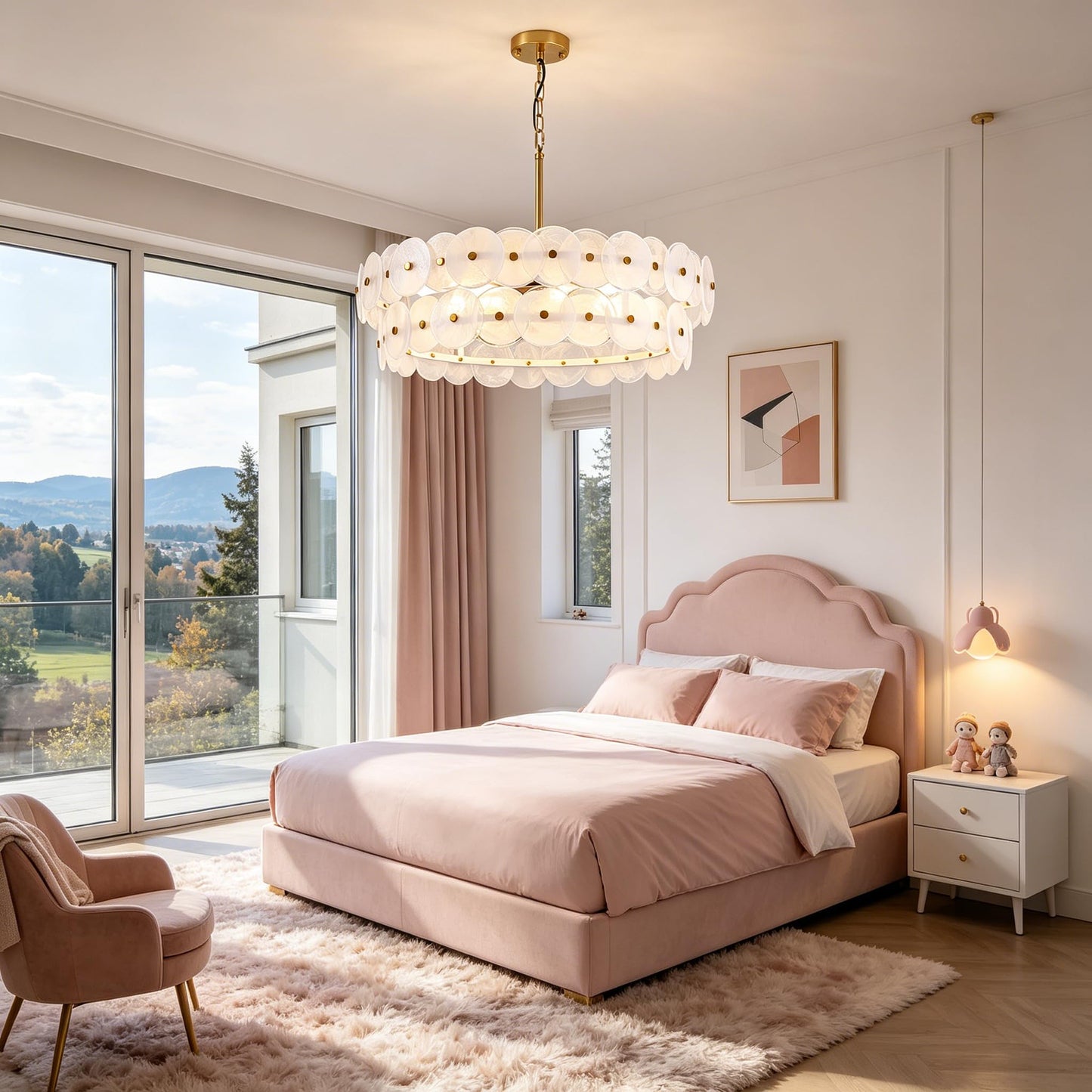 APBEAMLighting 30.3'' Cloud Glass Chandelier Modern, Gold Chandeliers Elegant, Dimmable 8-Light Pendant Ceiling Light Fixture for Girls Room Bedroom Dining Living Room Foyer Kitchen Entryway