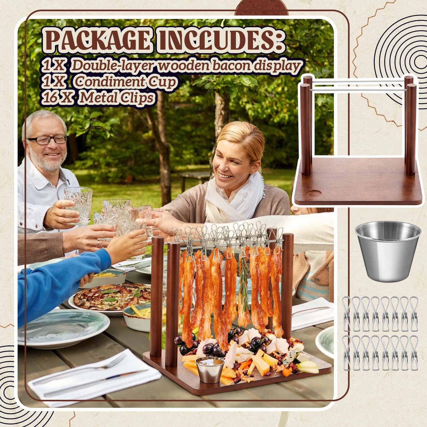Wonderjune 2 Rows Bacon Rack Tray 13 Inch Bacon Display Holder Simple, Quick, and Easy to Use Serving Dishes for Wedding Home House Warming Gifts