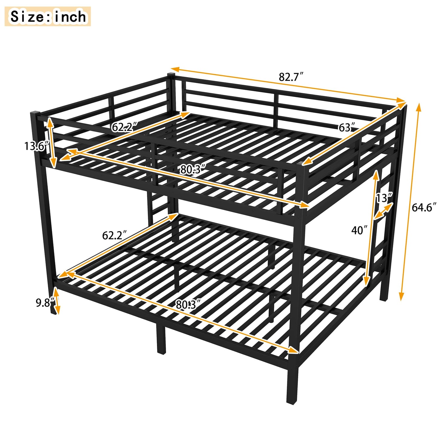 Bellemave Queen Over Queen Bunk Bed for Adults