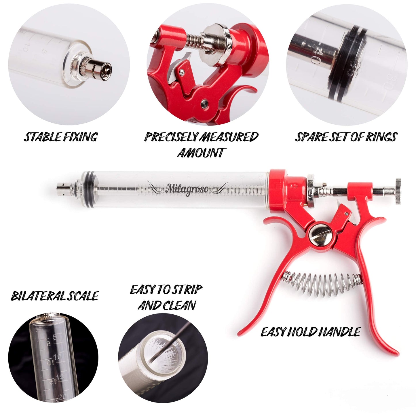 Meat Injector Marinade Gun Stainless Steel Outdoor Kit Flavor Food Syringes & 4 Marinades Needles for BBQ Grill Smoker Injectors Professional Syringe Held Culinary Barbecue Tool
