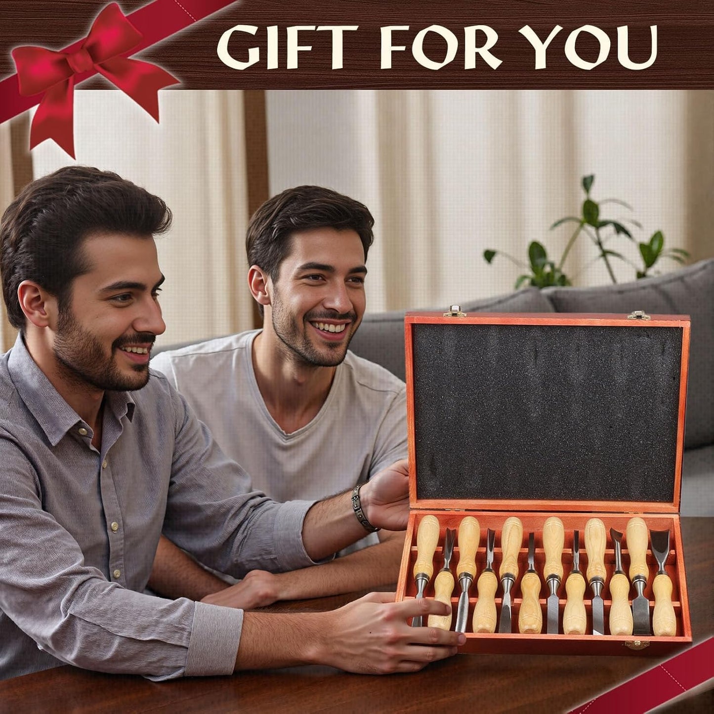 12Pcs Wood Carving Tools Set with 60Cr-V Steel Blades & Premium Wooden Gift Box - Wood Chisel Sets for Woodworking Beginners and Professionals