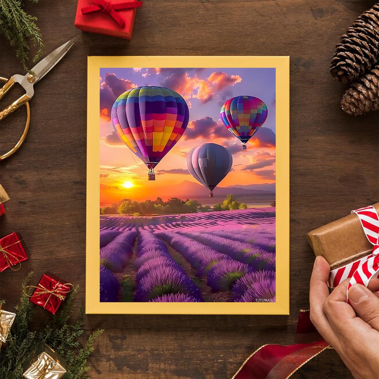 TUTUMAY21 5D Adult Diamond Painting Kit Colorful Hot Air Balloons Diamond Painting Full Round Gemstone Painting Suitable for Relieving Emotions Hot Air Balloon Art Crafts 12x16 inch