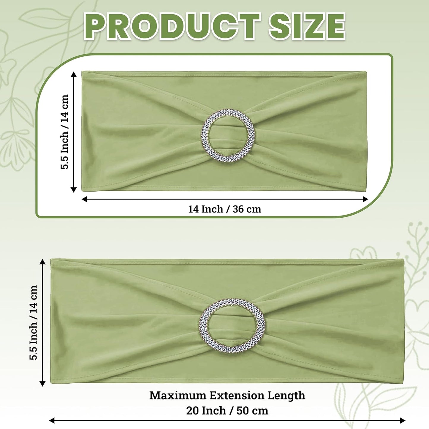 MDS Spandex Chair Sashes - Premium Stretch Covers with Buckle Slider | Universal Fit - Sage Green, Pack of 75