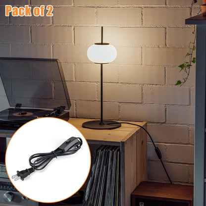 Asjeumt 2Pcs 8FT Lamp Cord with Switch Replacement Lamp Cord Switch Set with Plug 2 Polarized Black 18 AWG SPT-2 Wire ON OFF Button Switches 8 Feet DIY Rewiring Repairing Wiring Electrical Light Cords