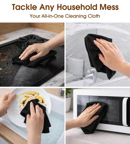 KitchLife Microfiber Cleaning Cloth Roll, 100 Pack - Tear-Away Microfiber Paper Towels, Lint-Free, Reusable, Washable for Kitchen, Car, Dishes, and Sensitive Surfaces (Black)