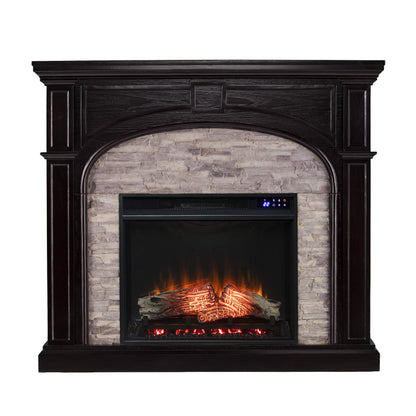 SEI Furniture Tanaya Faux Stacked Stone Electric Fireplace, New Ebony/Gray