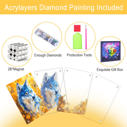 Ginfonr DIY Acrylayers Diamond Art Painting Kit for Adults, Dog 4-Layer Acrylic Magnetic Diamond Painting Stand Up Tabletop Decor with Dynamic Depth Effect, Home Christmas Gift 4x6 inch