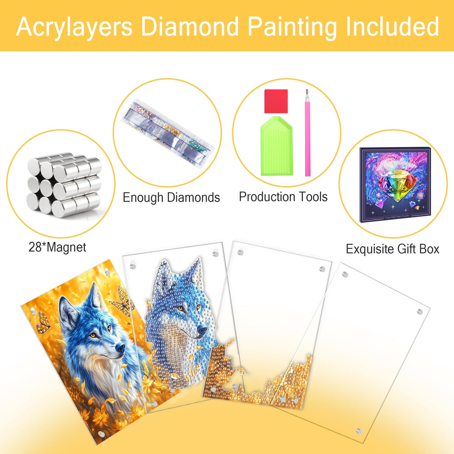 Ginfonr DIY Acrylayers Diamond Art Painting Kit for Adults, Dinosaurs 4-Layer Acrylic Magnetic Diamond Painting Stand Up Tabletop Decor with Dynamic Depth Effect, Home/Office Craft Gift 4x6 inch