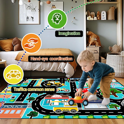 2.5x4 Car Rug Play Mat - Kids Play Carpet City Life Road Map Rug Educational Traffic Track Car Mat for Kids Toy Cars