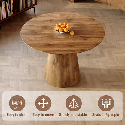 Vohuai 45-Inch Round Dining Table, Wood Round Table for 4/6, Seamless One-Piece Tabletop with Stable Conical Pedestal Base, Mid-Century Modern Round Dinner Table for Small Spaces Kitchen, Urban Family