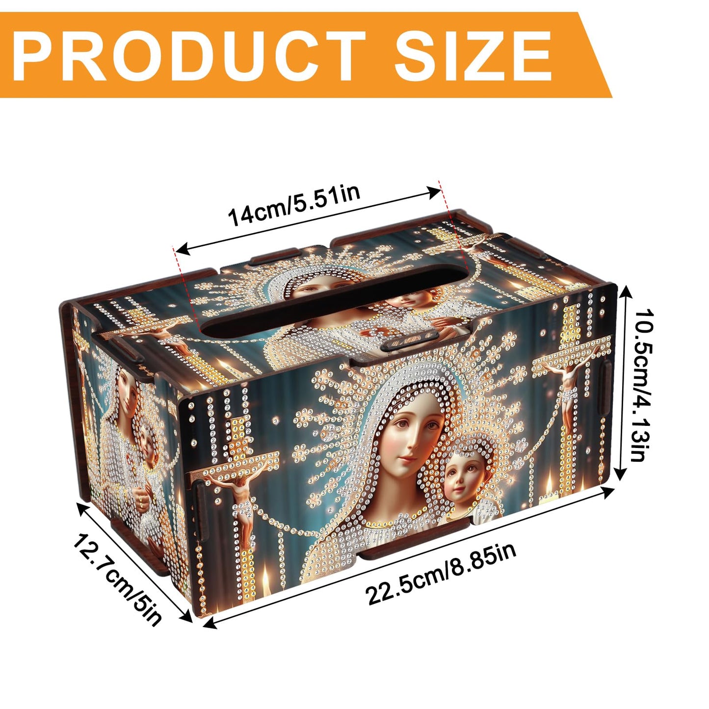 DIY Religious Diamond Painting Tissue Box, Virgin Mary and Jesus Diamond Art Wooden Tissue Holder, Decorative Rhinestone Tissue Box Cover Craft Kit for Home, Prayer Room or Faith-Based Decor