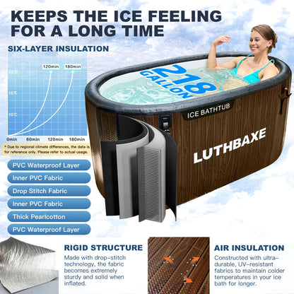 Cold Plunge | Upgraded 218 Gallon Inflatable Ice Freestanding Bathtub with 5 Layers Durable Design | Portable Cold Water Bath for Athletes' Recovery | Ice Bath for Outdoor and Camping | Wood Grain