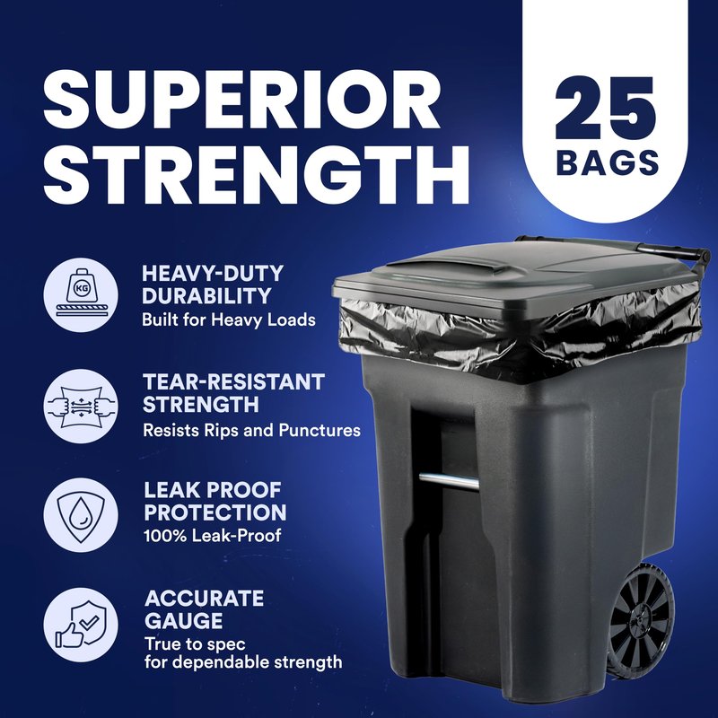 Plasticplace 65 Gallon Trash Bags │ 2.7 Mil │ Black Heavy Duty Garbage Can Liners │ 50” x 48” (25 Count) (W65LDB225A)