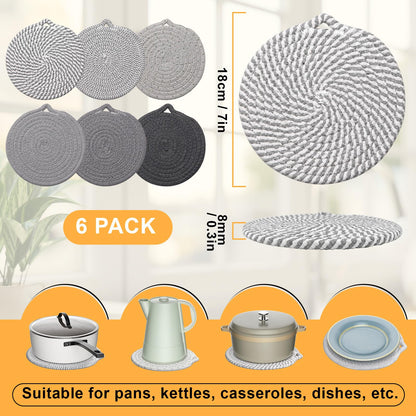 7" Trivets for Hot Dishes, 6 Pack Hot Pads for Kitchen Counter & Dining Table, Heat Resistant | Scratches | Stains Cotton Trivets for Hot Pots and Pans