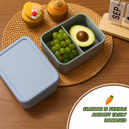 Layhit 2 Pcs Silicone Bento Box for Adults, 27 oz Bento Lunch Container Reusable 2 Compartment Lunchable Food Container for Women Men, Leak Proof Microwave Dishwasher Freezer Safe (Gray Blue,Green)