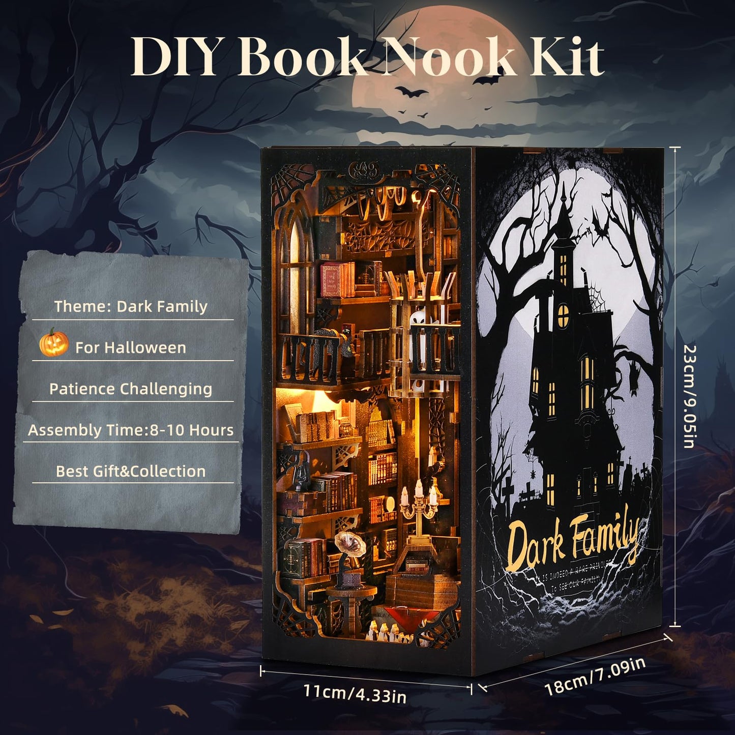 ETKVR Book Nook Kit, Book Nook Kits for Adults DIY Booknook Model Build, DIY 3D Wooden Puzzle Bookend Booknook Bookshelf Insert Miniature Dollhouse Kit for Home Decoration