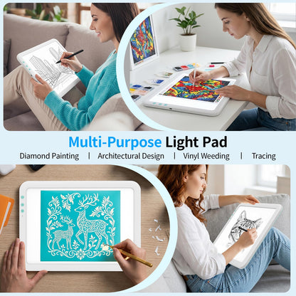 TOHETO A4 Rechargeable Led Super Bright Light Pad with Carry Bag for Weeding Vinyl Tool, Portable Wireless 3500mAh Battery Light Board/Box for Tracing, Diamond Painting, Sketching & Drawing