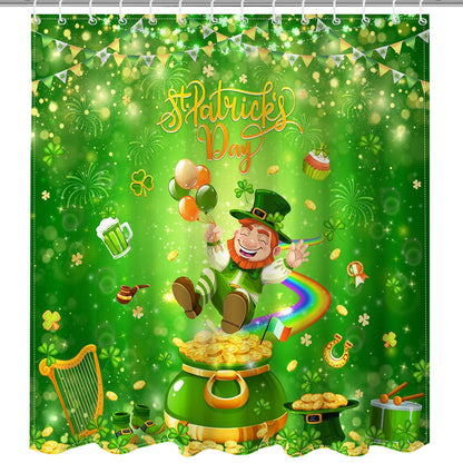 Mocsicka Happy St Patricks Day Shower Curtain for Bathroom, Green Clover Gnomes Bath Curtain Irish Lucky Leaf Spring Shower Curtain with 12 Hooks, 72 X 72 Inch Waterproof (Green, 72''x 72'')