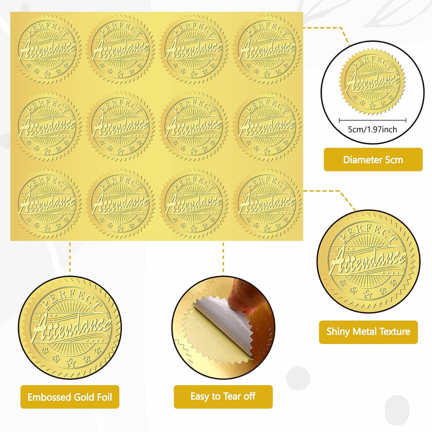 CRASPIRE 408Pcs Attendance Gold Foil Embossed Stickers 2" Self Adhesive Envelopes Seals Sticker Labels for Wedding Invitation Graduation Corporate Certificates Diplomas Gift Wrapping Decor