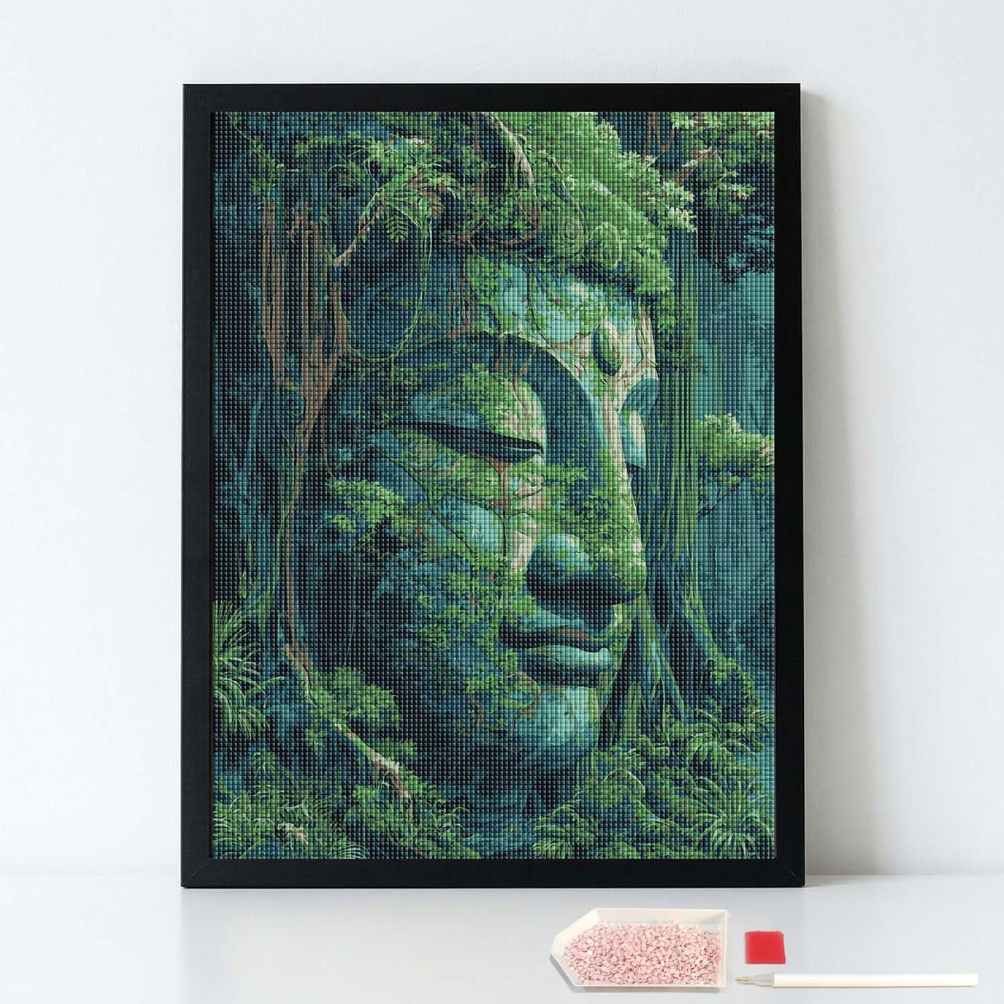 HUINORYA Zen Buddha Bodhi Tree Buddhism Diamond Painting Kit with Frame Full Square Drill DIY Bar Cafe Cave Home Room Wall Bathroom Porch Patio Decor Gift, 16 x 12 Inch