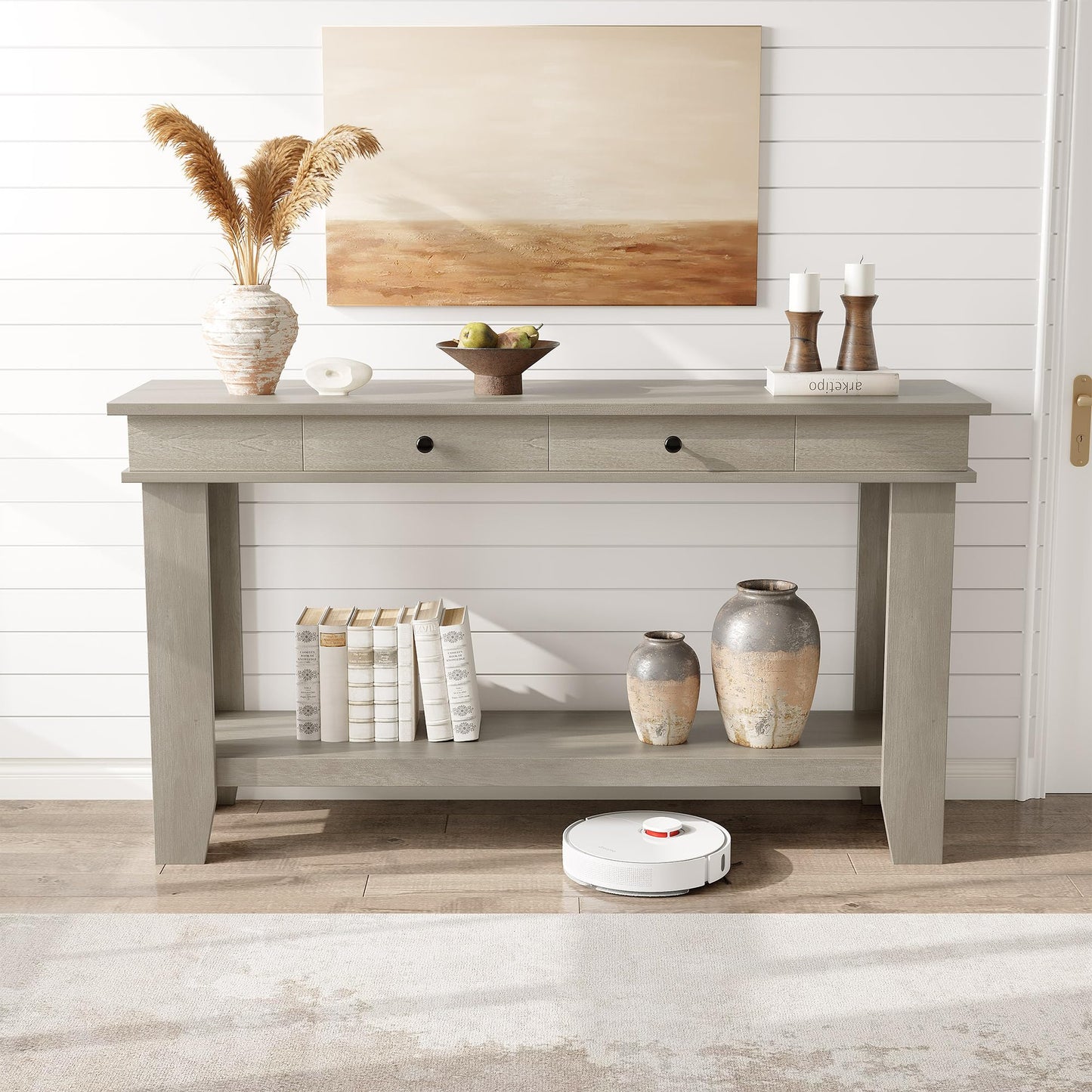 Garvee 54-Inch Long Console Table with Drawers, Wooden Rectangular Entryway Table w/Open Storage Shelf, Sofa Table Behind Couch, Farmhouse Entry Foyer Table for Entryway, Hallway, Living Room