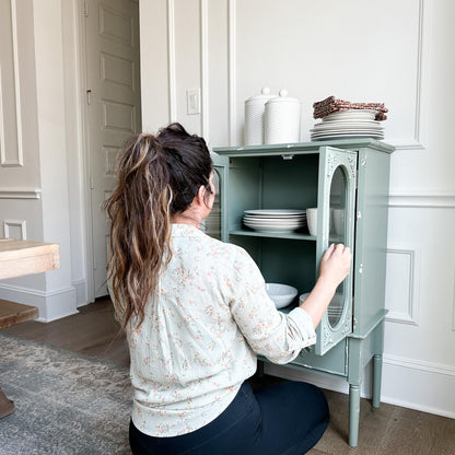 Sophia & William Accent Cabinet, Sideboards Buffets Cabinet, Antique China Cabinet with 2 Glass Doors and 1 Drawer for Kitchen Dining Room, Mint Green