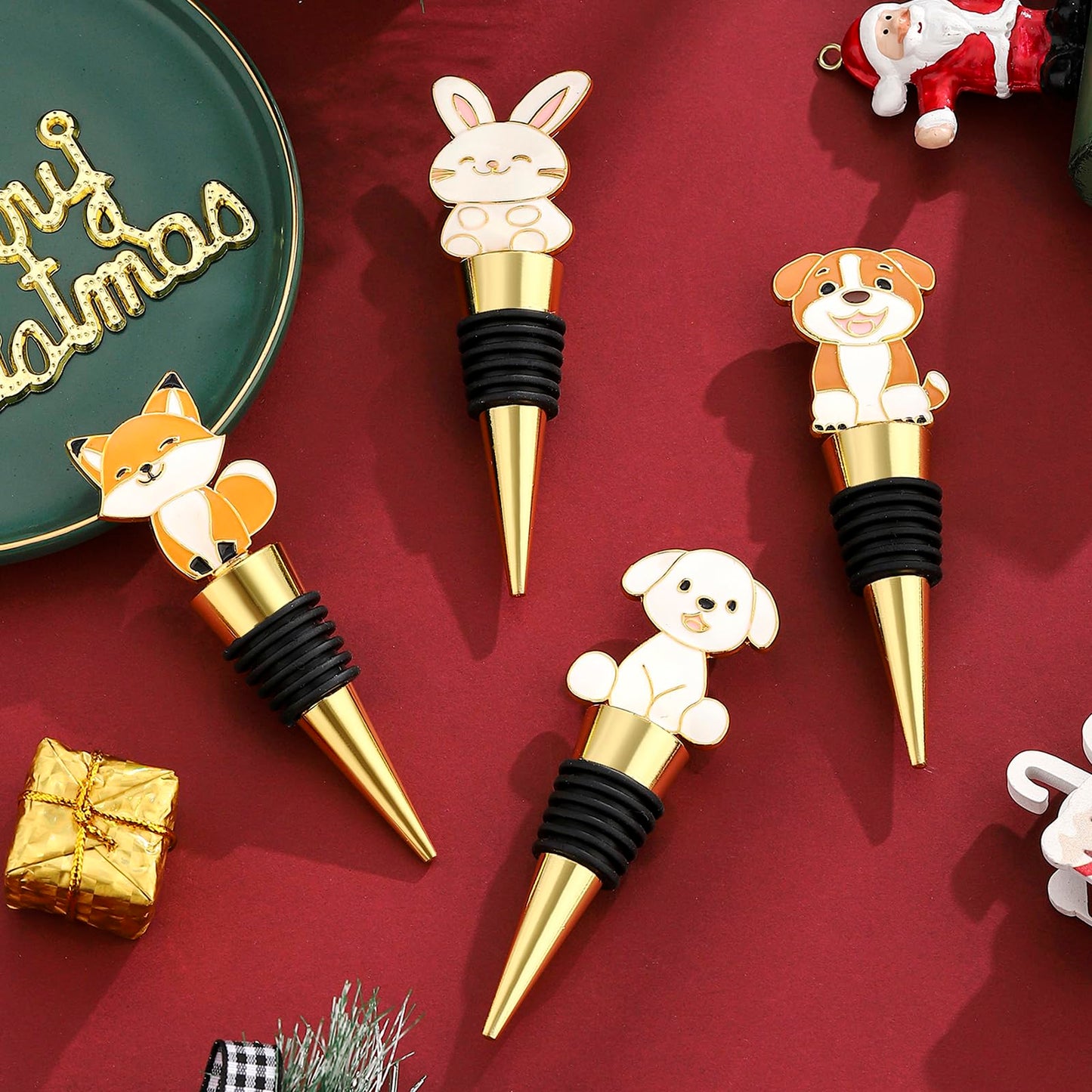 4 pcs Christmas Wine Stopper Christmas Wine Bottle Stoppers for Xmas Decor Winter Decor-Wine and Beverage Bottle Stopper for Christmas,Christmas Decoration Wine Stopper (Gold White Yellow)