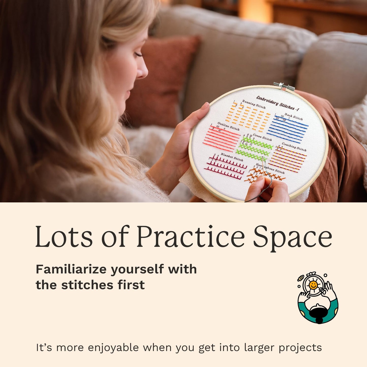 Bradove Classic Embroidery Stitches Practice Kit, Embroidery Kit for Beginners, Beginner Embroidery Kit for Adults, Hand Embroidery Kit for Kids, Stitches Kit