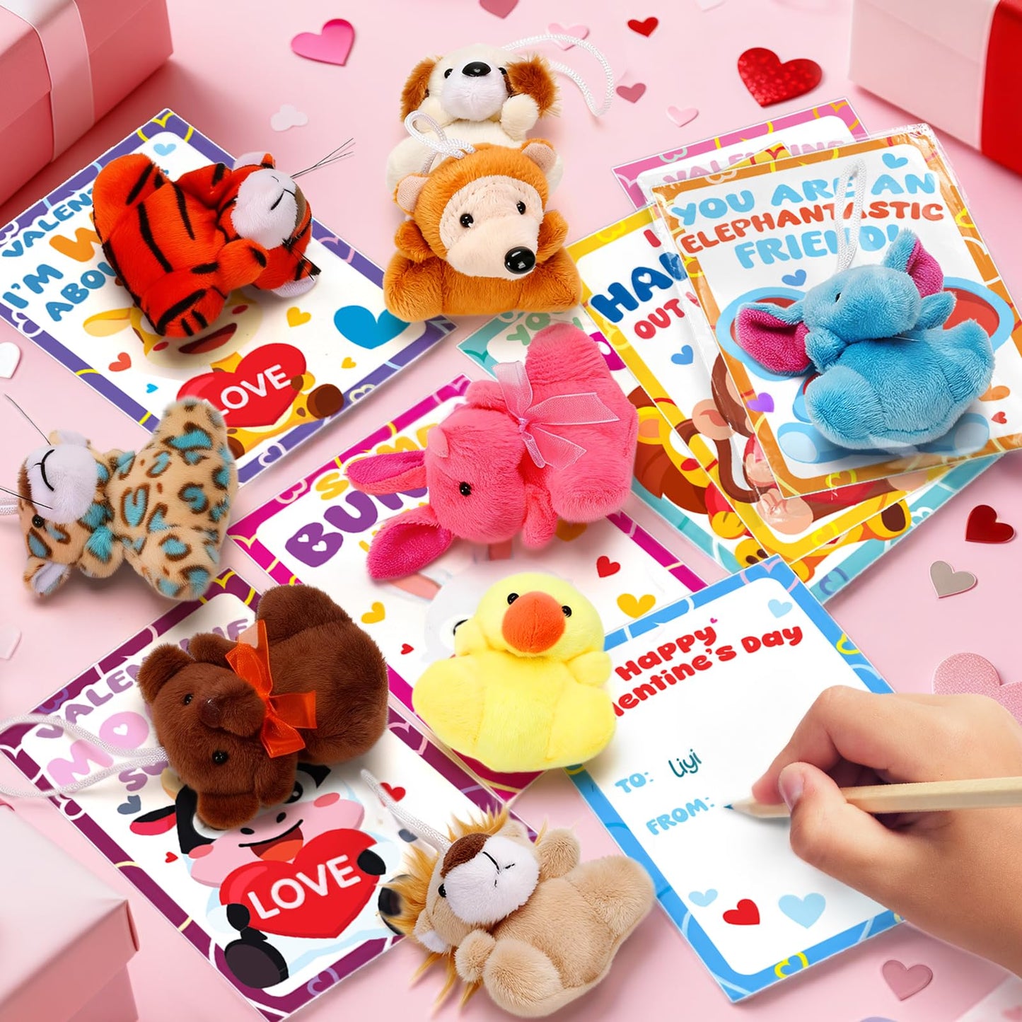Valentines Day Gifts for Kids Classroom, 24 Pack Valentines Day Cards with Animal Plush Toy, Stuffered Animal Toys for Valentines Gifts Exchange, Kids Valentines Party Favors Supply For Boys Girls