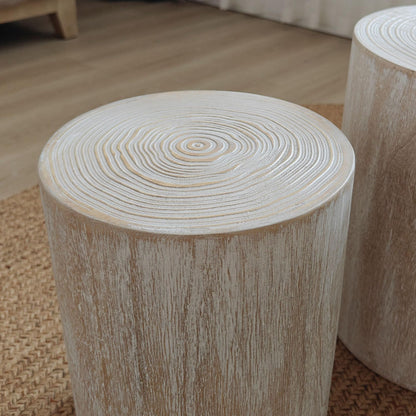 KEIKI Round Coffee Table Set of 3, Modern Wood Nesting Coffee Table with Tree Rings Texture for Living Room, Antique White