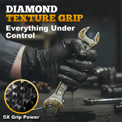 TitanFlex Heavy Duty Black Industrial Nitrile Gloves, 8-mil, Large, Box of 100, Latex Free, Raised Diamond Texture, Powder Free, Food Safe, Rubber Gloves, Mechanic Gloves