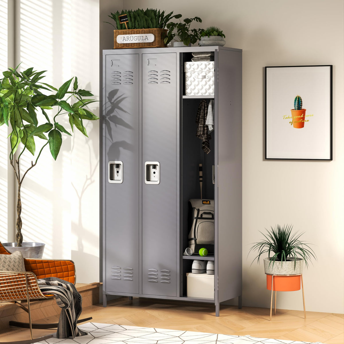 IKIMI Metal Locker 3 Doors Storage Lockers for Employee,72" Tall Locker Cabinet with Shelves and Hooks Steel Sports Staff Locker for Office School Office Gym Home Bedroom Garage