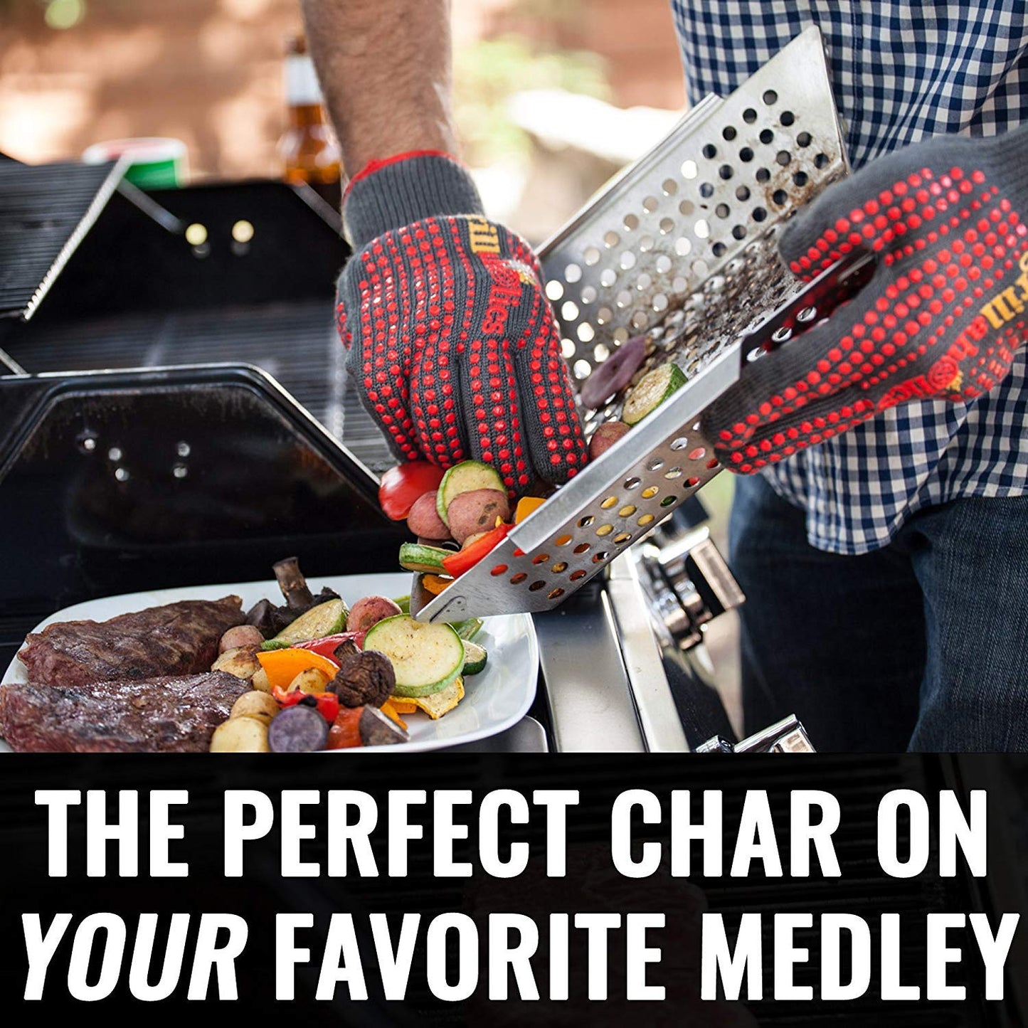 Grillaholics Grill Basket for Outdoor Grill - Durable Premium Stainless Steel Vegetable Grill Basket - XL Family Size BBQ Grill Basket - Perfect Grilling Accessories for Veggies, Fish, Shrimp & Kebabs