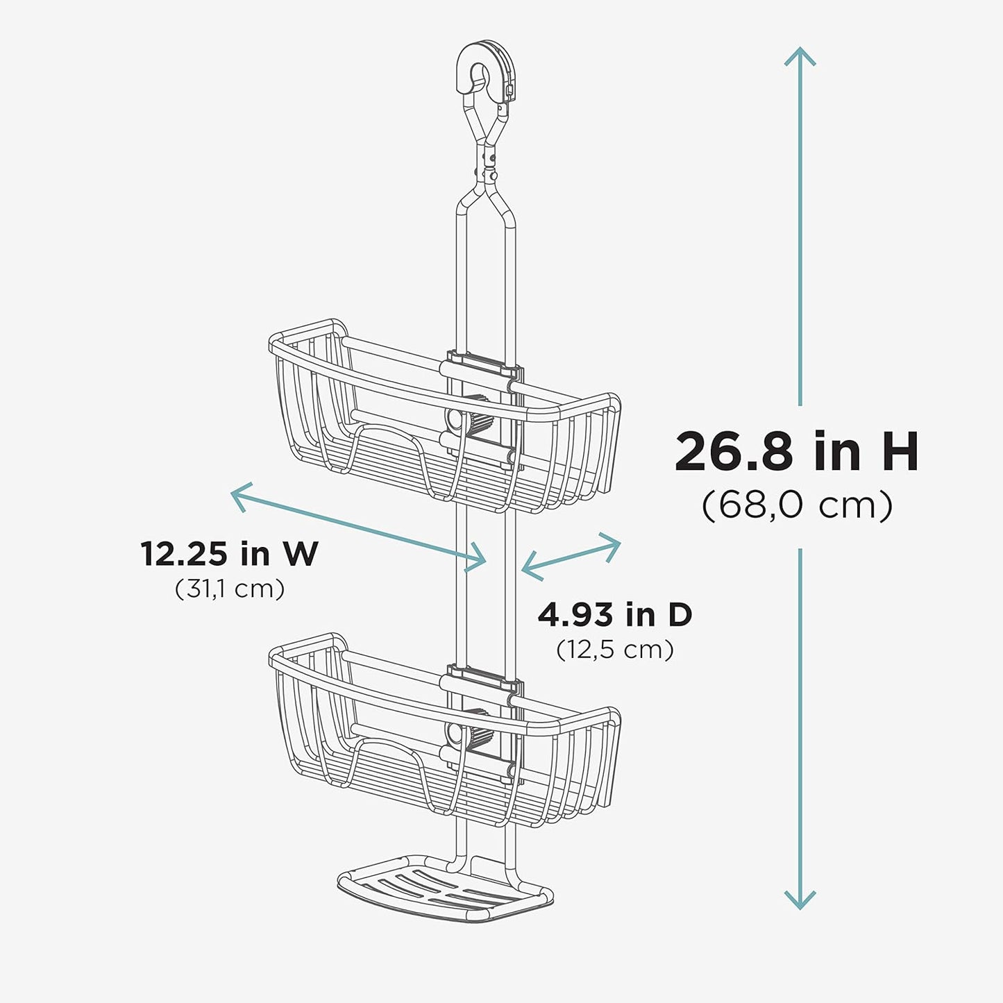 Zenna Home NeverRust Aluminum Adjustable Hanging Shower Caddy, Satin Chrome