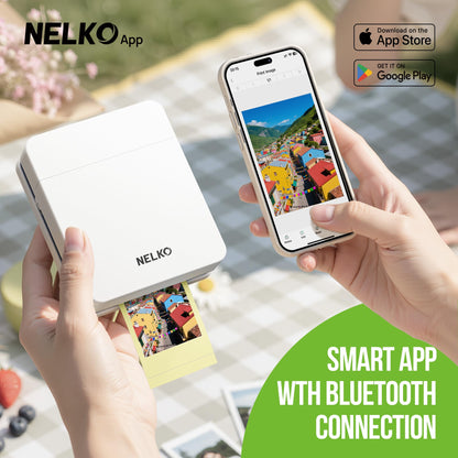 Nelko Photo Printer, 2x3 Portable Wireless Smartphone Printer, PP01 Mini Color Instant Inkjet Printer, Sticky-Back Photos, Bluetooth Compatible with iOS & Android, App Editing, White