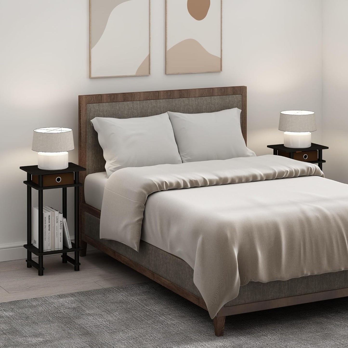 1-Pack, Furinno Turn-N-Tube Tall Nightstand with Bin, Plastic Poles, Espresso/Brown