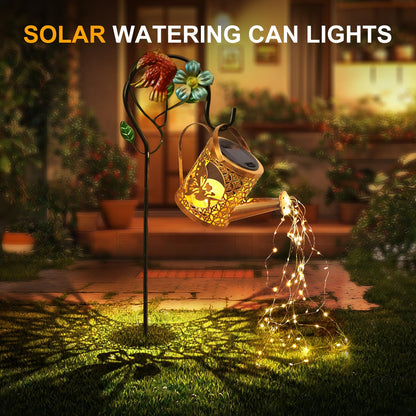 QOCNAM Solar Lights Outdoor Garden Decor Solar Watering Can with Crackle Glass Lights Waterproof Metal Hanging Fairy Lantern for Patio Lawn Yard Outside Decorations- Unique Gift Ideas for Gardening