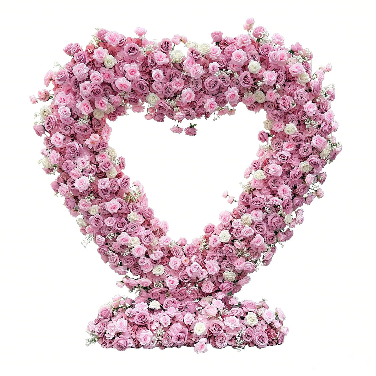 6.56x6.56ft Heart-Shaped Artificial Flower Arch Backdrop with Fabric Base, Floral Decor for Wedding Arch, Ideal for Birthday Banquets & Outdoor Party Scene Decoration (Pink, Arch Frame Not Included)
