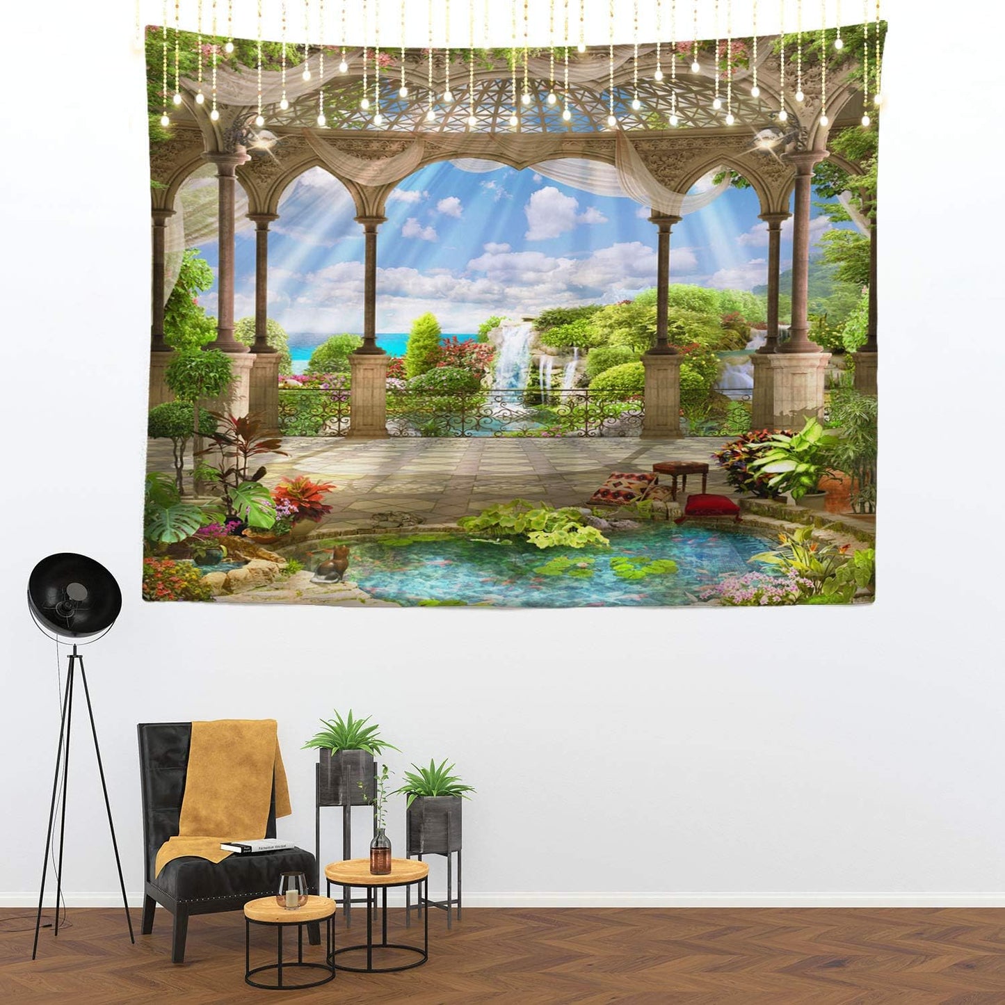 Shrahala Beautiful Tapestry, Waterfall Nature Scenery Landscape Wall Hanging (51.2 x 59.1 Inches, Green)