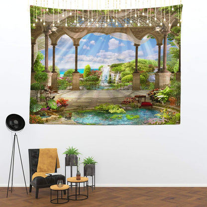 Shrahala Beautiful Tapestry, Waterfall Nature Scenery Landscape Wall Hanging (51.2 x 59.1 Inches, Green)